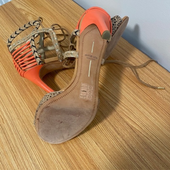 Dolce Vita Hexen Lace-Up Dress Sandals Leopard Print Coral Stilettos Size 10 - Picture 5 of 5
